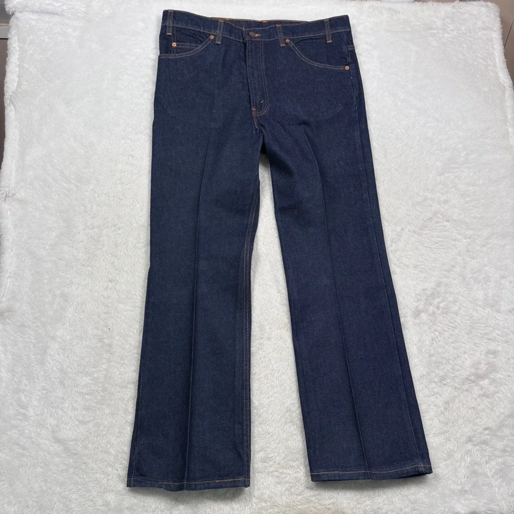 VINTAGE 90s Levis 517 Bootcut Jean Men 38x30 Dark Blue ORANGE TAB Made USA 20517